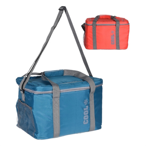Två kylväskor i orange och petrol med axel- och handremmar, rektangulär form, 24 liter.