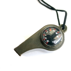 Kompakt nödsignalvissla med kompass och termometer. Levereras med bärrem för enkel transport.