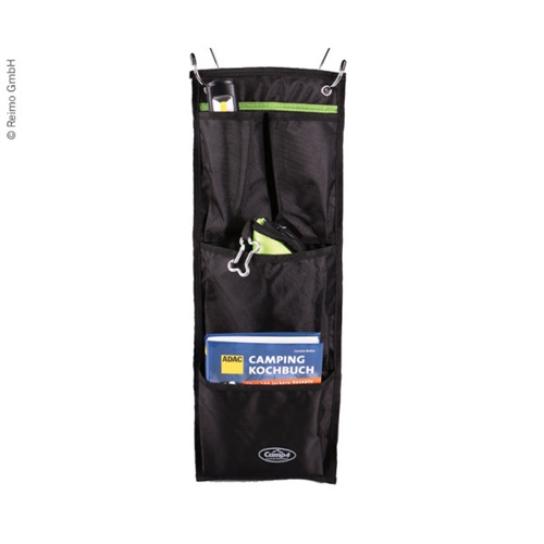 CAMP4 Tessa Mini Organizer med fem fickor, svart med lime detaljer, två öglor för upphängning.