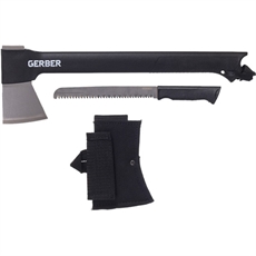 Gerber Gator Combo Axe II med långt skaft, såg med tandad klinga och svart slida.