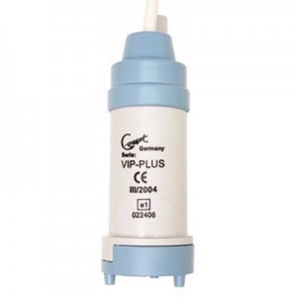 COMET Vattenpump VIP-Plus, cylinderformad, märkt med "VIP-PLUS" och CE-godkänd.