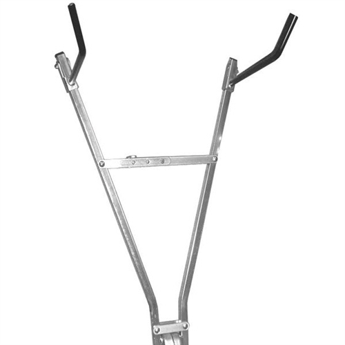Metallcykelställ för två cyklar, Y-formad med två utsträckta armar, kompakt design.