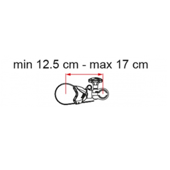 Diagram av FIAMMA Bike-Block Pro S 1, med justerbar längd från 12,5 cm till 17 cm och klämmekanism.