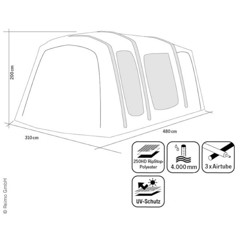 MOVELITE 3 VARIO Low, Frittstående Förtält B:310 x D:480 cm x H:180-240 cm.