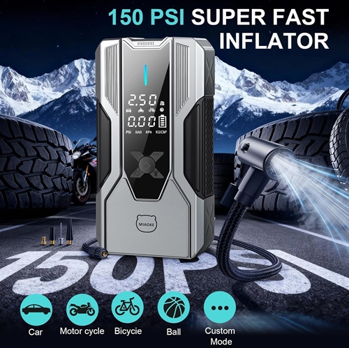 MIAOKE 8000A Jumpstarter, PowerBank och 150 PSI luftkompressor