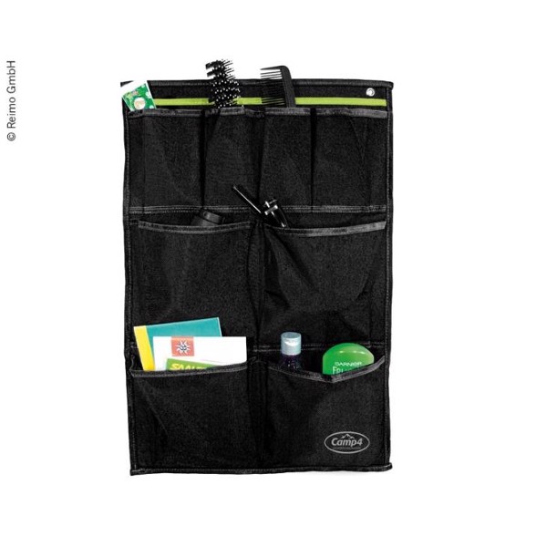 CAMP4 Tessa Maxi Organizer, svart med lime-accenter, flera fickor, två upphängningsöglor upptill.