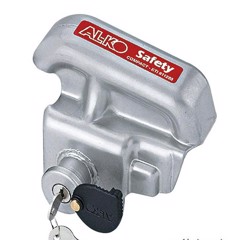 Grå metall säkerhetslås med nyckelhål och ALKO branding på toppen.