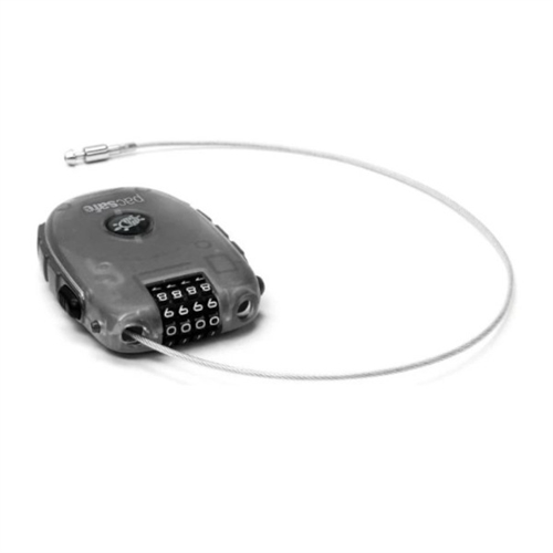 Pacsafe Retractasafe 250 med fyrsiffrig kombinationslås och utdragbar vajerkabel till bagage.