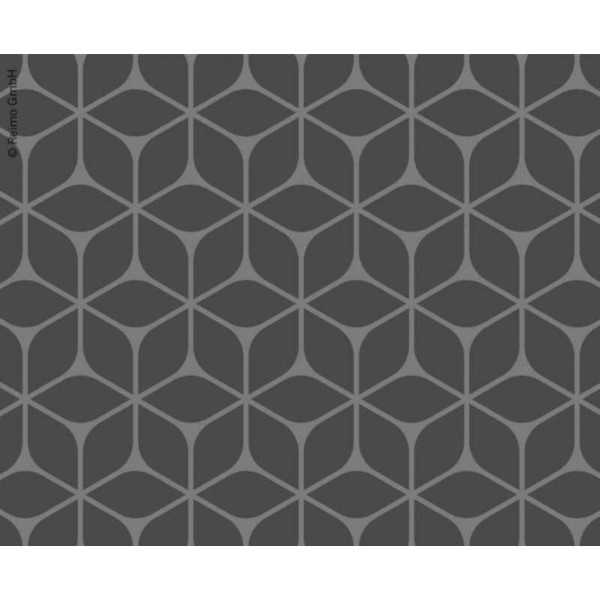 Geometriskt mönster i två-tonad grå, symmetriskt och återkommande, med sammankopplade former.