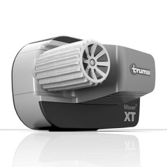 Grå Truma XT4 Mover apparat med synligt kugghjul och logotyp på sidan, designad för husvagnar.