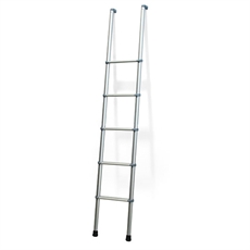 Metallstege med fem steg och stabiliserande fötter. Rät design med jämnt fördelade steg.