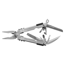 Gerber MP 600 multiverktyg med nåltång, sågtandad klinga och skruvmejslar utfällda.