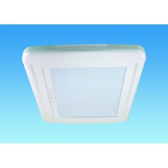 Kvadratiskt ventilationsgaller med rundade hörn och ventilationsslitsar på två sidor.