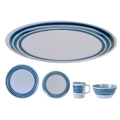Camping Striped Service Set - 16 delar - Blå / Vit 